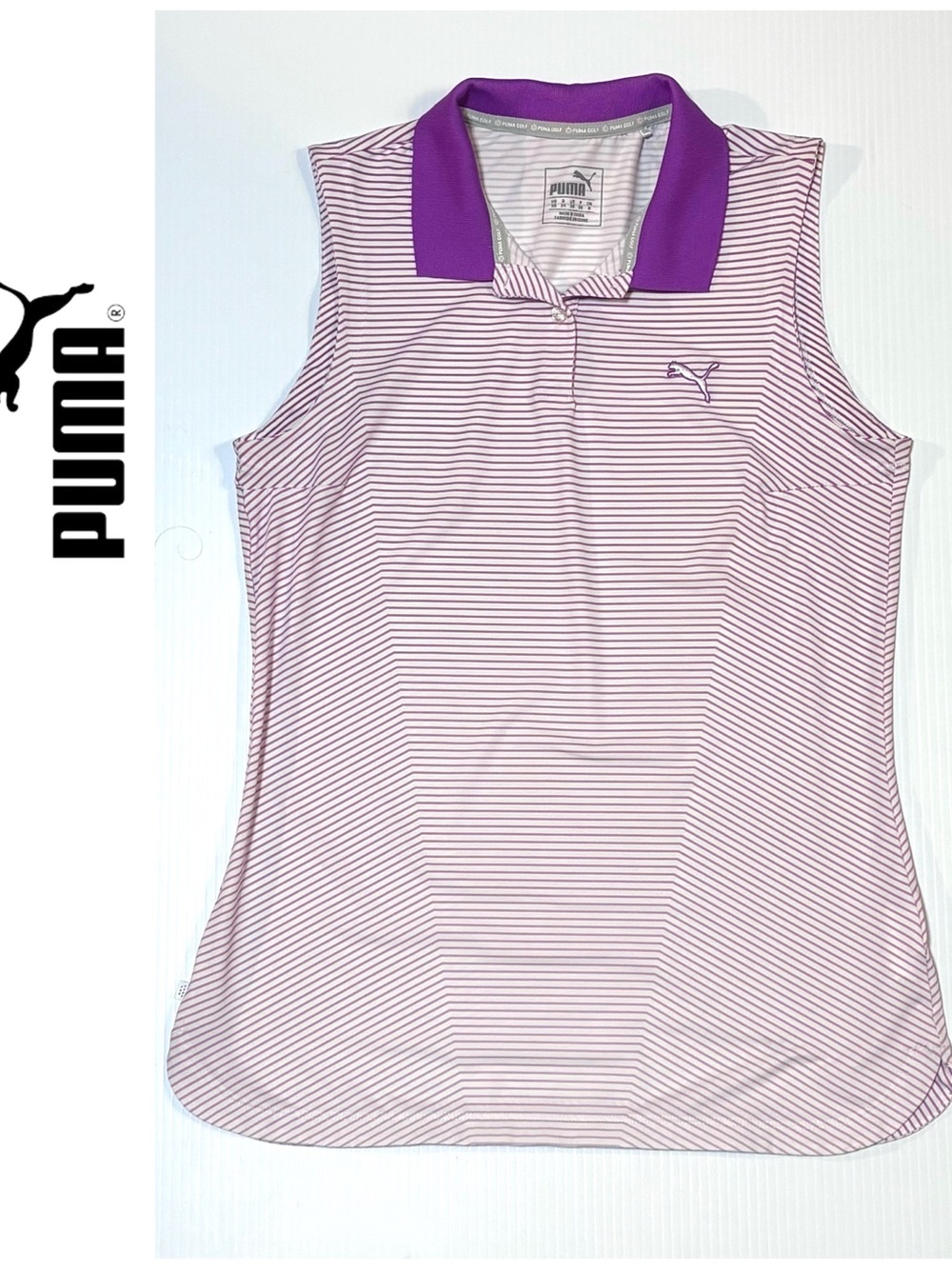 Puma Golf Striped Sleeveless Polo Top XS
